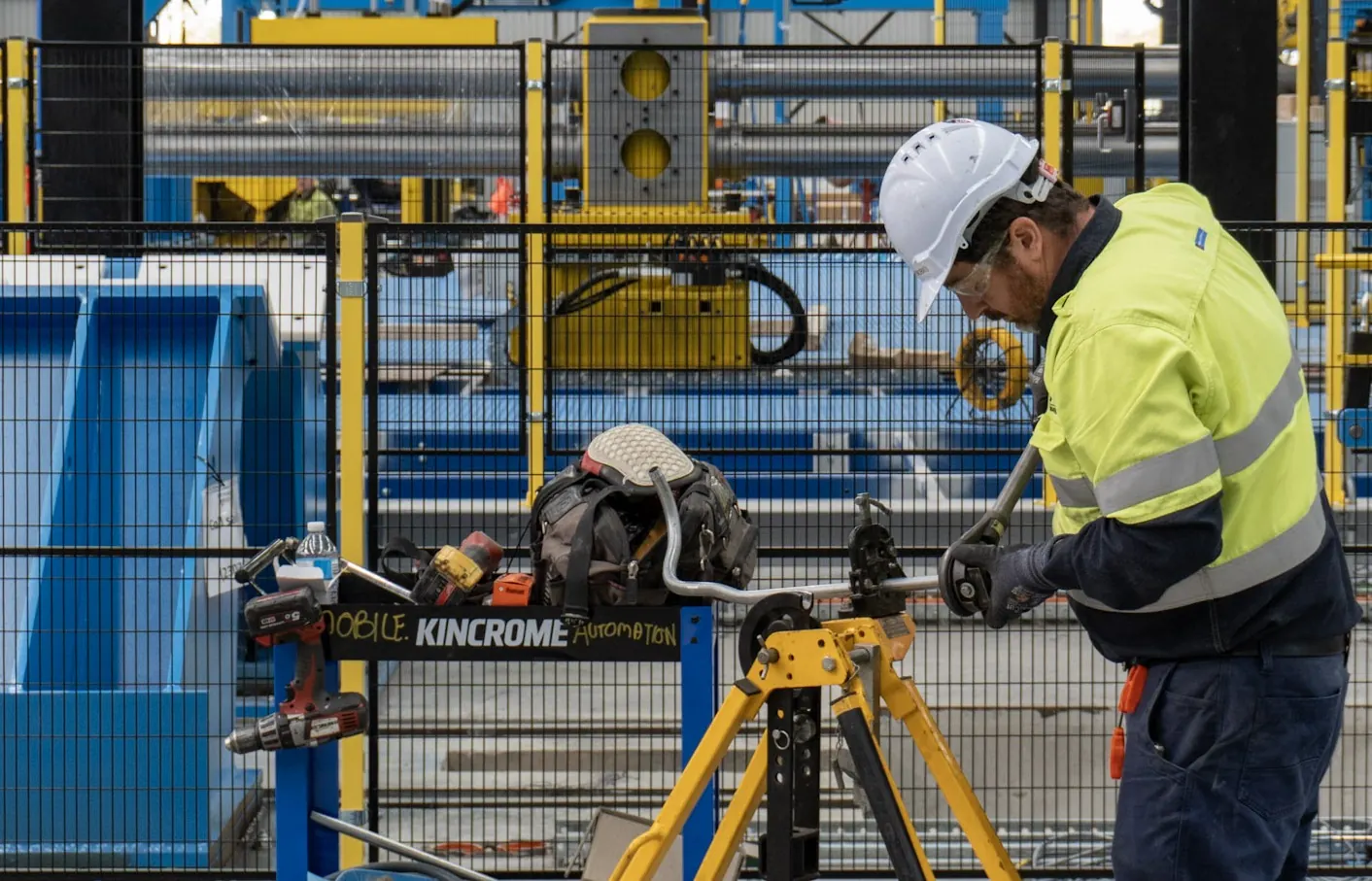 Machine guarding installed around industrial production machinery