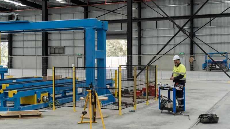Machine guarding installed around a gantry production line