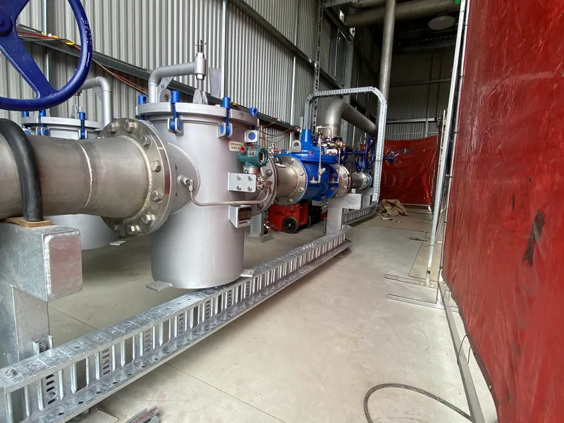Stainless steel process pipework and valves in a treatment plant